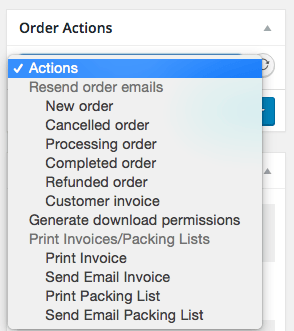 WooCommerce Print Invoices / Packing Lists edit order actions